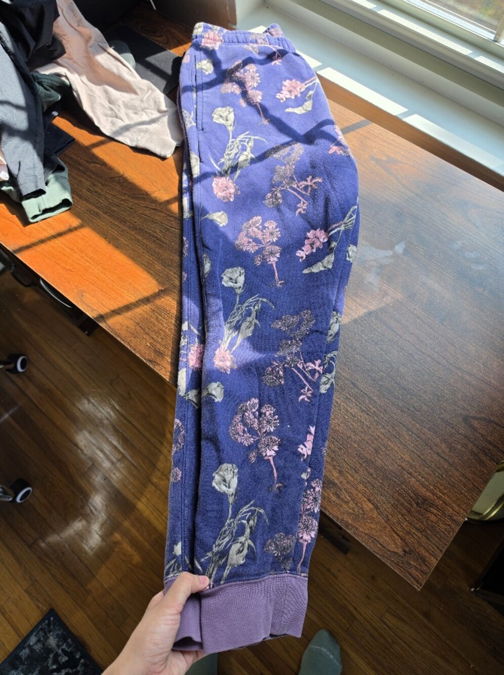 Nike Girls Navy Leggings with Pink and Light Gray Floral Print